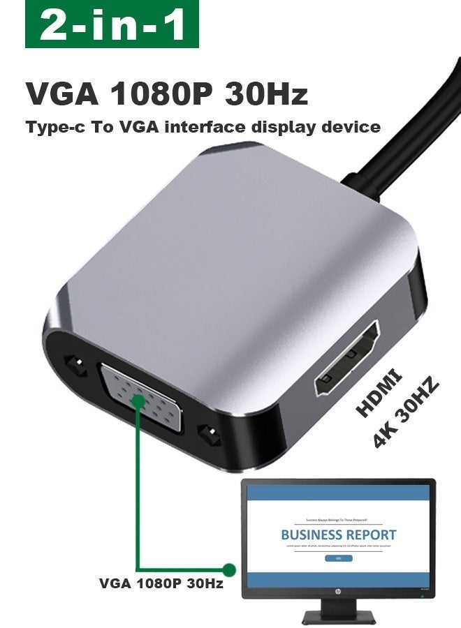 محول 2 في 1 من Type-C إلى HDMI + VGA، يدعم إخراج 4K و1080P VGA، محول متعدد الشاشات محمول، مناسب لأجهزة الكمبيوتر المحمولة/الأجهزة اللوحية/الهواتف. - Image 3