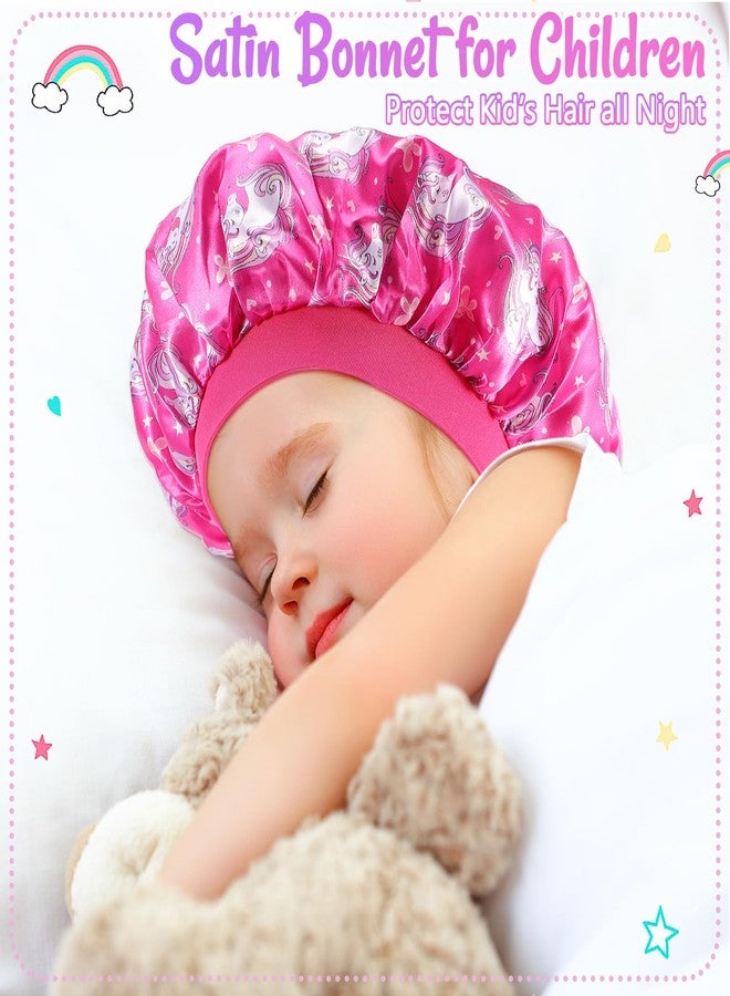 Dyrfolm 5 PCS Kids Satin Bonnet,Soft Silk Bonnet for Sleeping,Kids Bonnets for Girls,Elastic Wide Band Sleeping Cap,Cute Night Hats for Natural Hair Toddler Teens Child(Unicorn-1) - Image 4