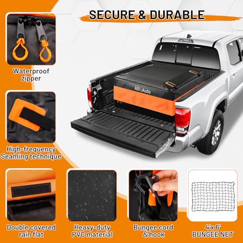 AlltoAuto [All-in-One Bundle] 26 CuFt Waterproof Truck Bed Cargo Bag with Heavy Duty Cargo Net, Storm-Proof Pickup Luggage Carrier (50"x40"x22"), Fits All Pickups, Includes Storage Bag & Bungee Net - Image 4