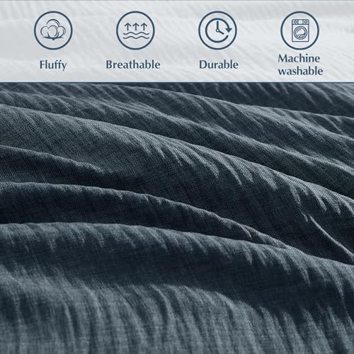 Geniospin Queen Comforter Set - 7 Pieces Comforter Queen Size, Soft Solid Bedding Set for All Season, Textured Bed in a Bag with Sheets, Pillowcases & Shams (Navy Blue, 90''x90'') - Image 5