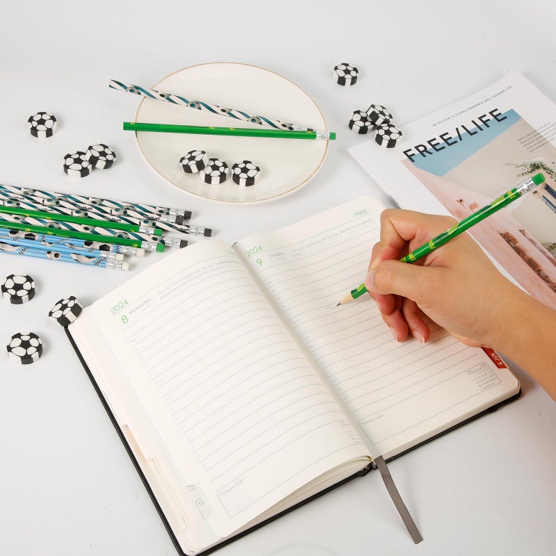 Bukela 24 pcs Themed Wooden Pencils, Party Gift for Boys, Kids Student Reward Supplies, Teacher Home School Classroom Accessories (Green/Football) - Image 2