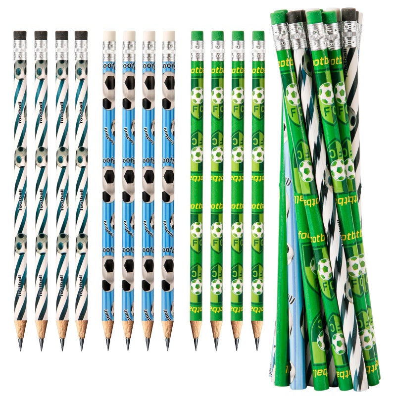 Bukela 24 pcs Themed Wooden Pencils, Party Gift for Boys, Kids Student Reward Supplies, Teacher Home School Classroom Accessories (Green/Football) - Image 1