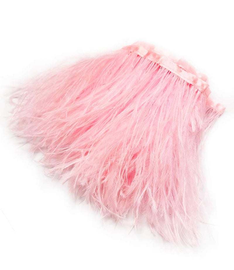 Happy feather 2 Yards 56inch Pink Ostrich Feathers Trim Fringe for DIY Dress Sewing Crafts Costumes Decoration