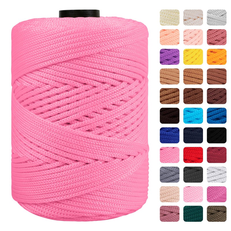 CAMAL Polypropylene Cord 3mm 185 Yards Colorful Polyester Yarn Handmade Knitting Thread Macrame Cord 3mm for Crochet Bags DIY Crafts Plant Hangers Making Macrame ProjectBright Pink