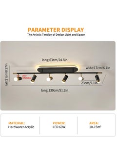 Ganeed Modern LED Ceiling Lights, Dimmable 6-Light Flush Mount Ceiling Lamp Fixture with Remote, 130cm Black and Gold Directional Ceiling Ligting for Hallway Kitchen Bedroom Entry (60W/3600 Lumens)  - Image 3