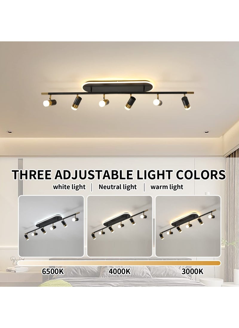 Ganeed - Modern LED Ceiling Lights, Dimmable 6-Light Flush Mount Ceiling Lamp Fixture with Remote, 130cm Black and Gold Directional Ceiling Ligting for Hallway Kitchen Bedroom Entry (60W/3600 Lumens) - Image 1