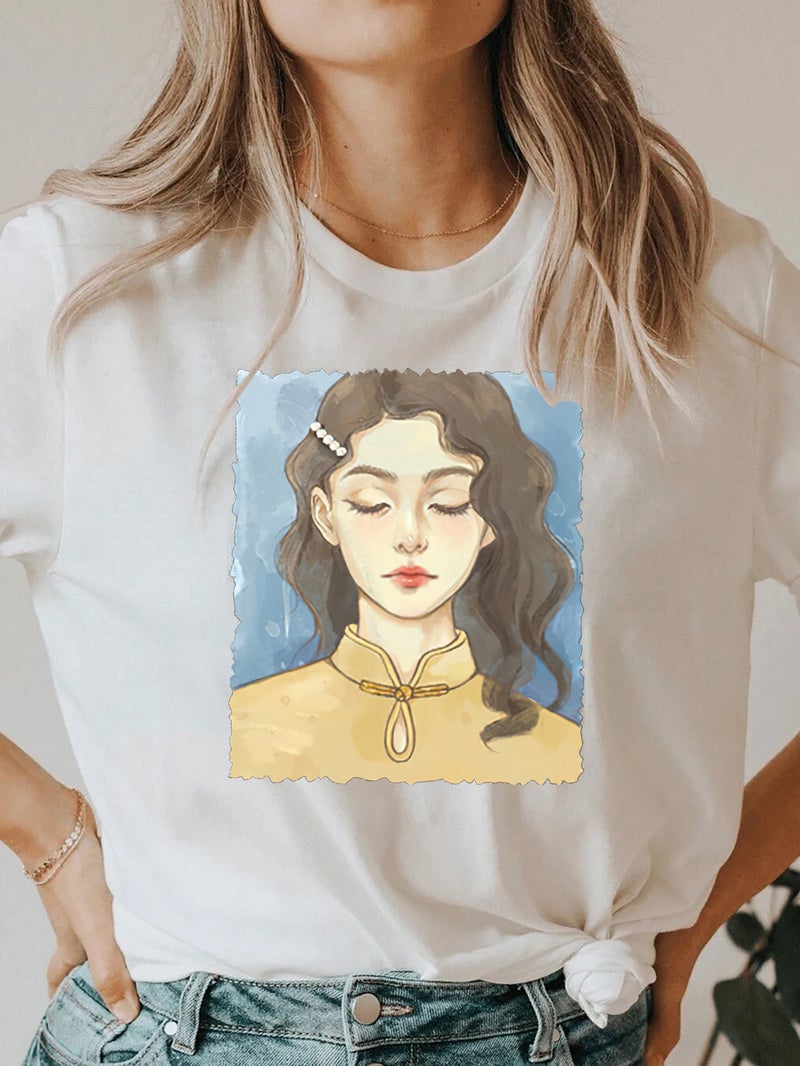 Foreign trade Independent Station Women's top Round Neck Cartoon Character Printed Short-sleeved t-shirt - Image 1