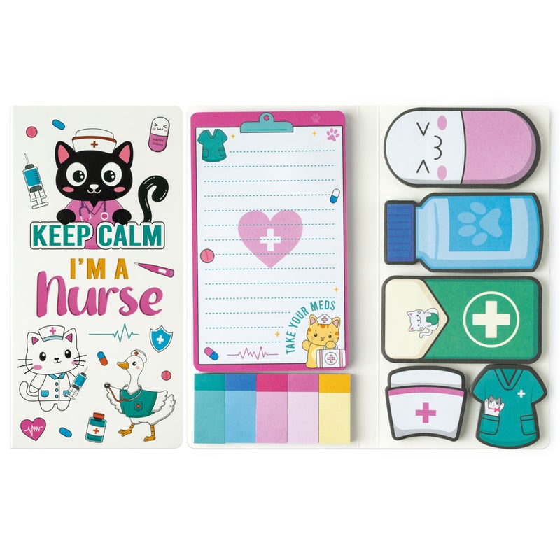 B1ykin Cute Sticky Notes Set - Keep Calm Iâ€™m A Nurse Self-Stick Notes Pad, 550 Sheets Writing Memo Pages Sticky Notepad for Teacher Appreciation Gifts, School Office Party Supplies (Funny Nurse) - Image 1