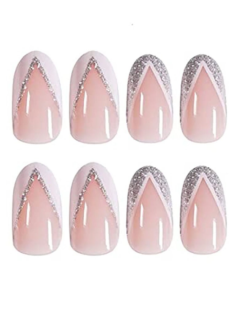 KASTWAVE Nail Patches Silver Side StyleFake Nails Short Press on Nails Square Crystal False Nails Prom Nails Full Cover Nails Tips 24pcs for Women and Girls et Shipped Without Glue  - Image 1