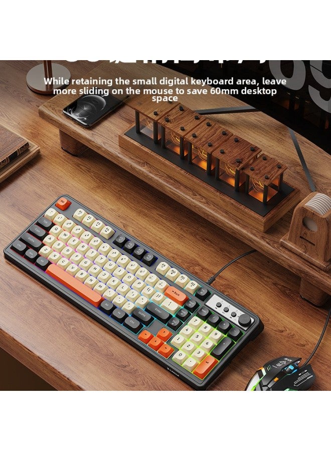 G Radio Keyboard And Mouse Suit 98 Wired Gaming E-sports Brain Mute Mechanical Hand Keyboard Mouse-Color:[wireless Bluetooth Dual Mode] Vibrant Orange-white Light  - Image 5