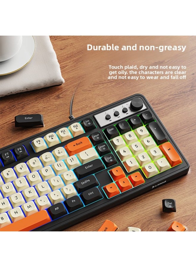 G Radio Keyboard And Mouse Suit 98 Wired Gaming E-sports Brain Mute Mechanical Hand Keyboard Mouse-Color:[wireless Bluetooth Dual Mode] Vibrant Orange-white Light  - Image 3