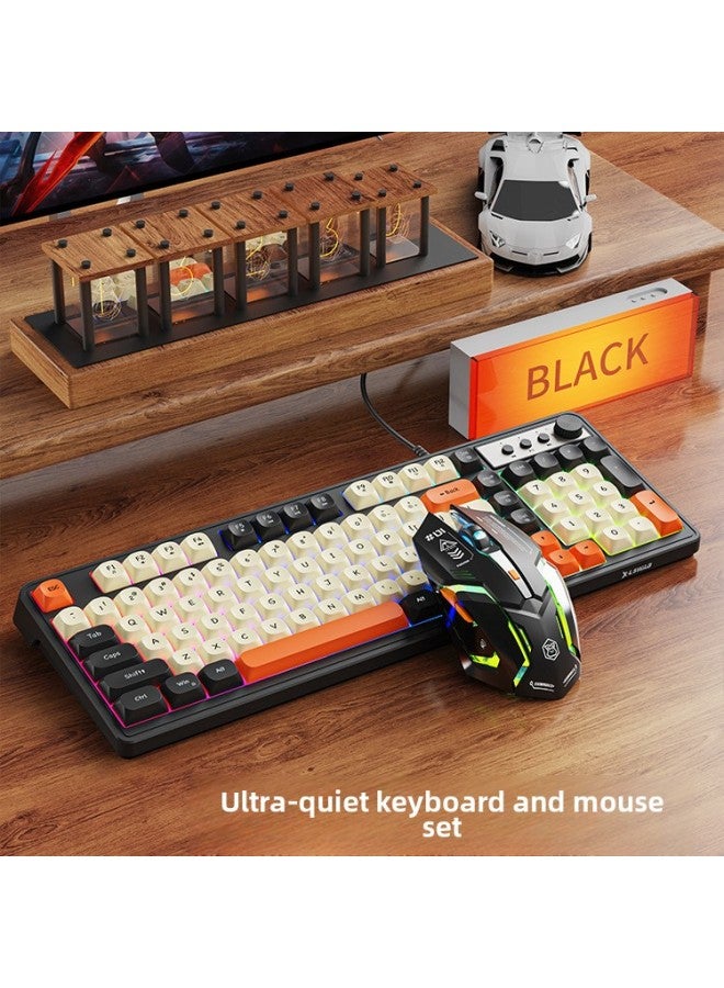 G Radio Keyboard And Mouse Suit 98 Wired Gaming E-sports Brain Mute Mechanical Hand Keyboard Mouse-Color:[wireless Bluetooth Dual Mode] Vibrant Orange-white Light  - Image 2