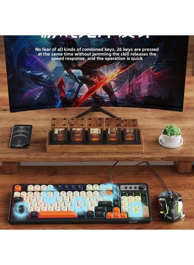 G Radio Keyboard And Mouse Suit 98 Wired Gaming E-sports Brain Mute Mechanical Hand Keyboard Mouse-Color:[wireless Bluetooth Dual Mode] Vibrant Orange-white Light  - Image 4