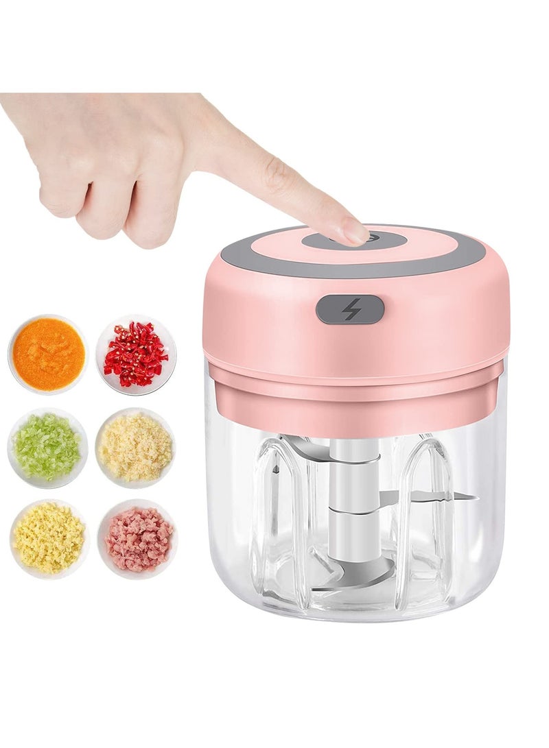 Electric Garlic Chopper 250ml Food Chopper Usb Mini Vegetable Chopper Garlic Chopper Onion Chopper Portable Small Food Processor Suitable For Garlic, Ginger, Chili, Vegetables, Pink  - Image 1