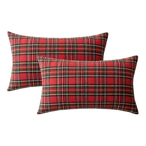 The Purple Tree Christmas Check Cushion Pillow Cover for Living Room Sofa (Pack of 2, 12x18 inch) Red Christmas Theme Cushion Cover, Sofa Christmas Decor - Image 2