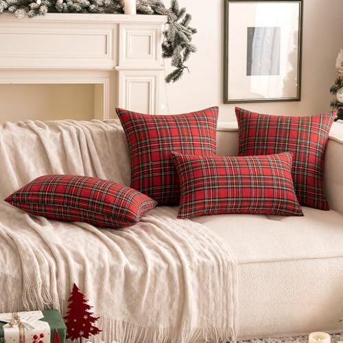 The Purple Tree Christmas Check Cushion Pillow Cover for Living Room Sofa (Pack of 2, 12x18 inch) Red Christmas Theme Cushion Cover, Sofa Christmas Decor - Image 3