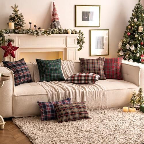 The Purple Tree Christmas Check Cushion Pillow Cover for Living Room Sofa (Pack of 2, 12x18 inch) Red Christmas Theme Cushion Cover, Sofa Christmas Decor - Image 5