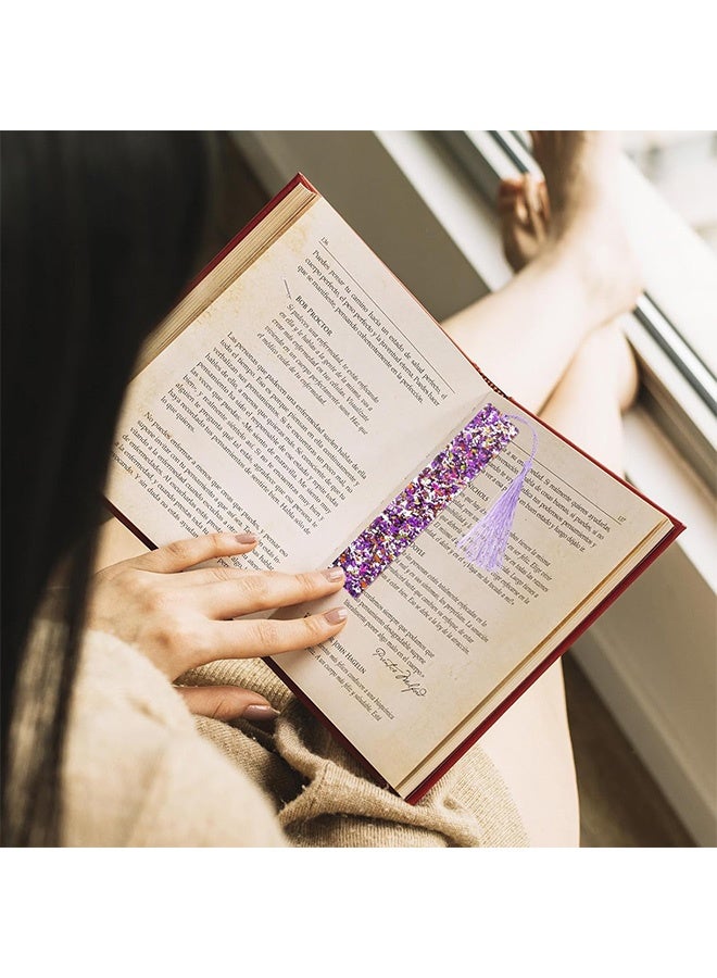 Quantum 4 PCS Bookmarks, Glitter Resin Transparent Kids Art Silk Tassels Bookmark, Cute Pressed Flower Book Marks for Women Teacher Book Lovers - Image 5