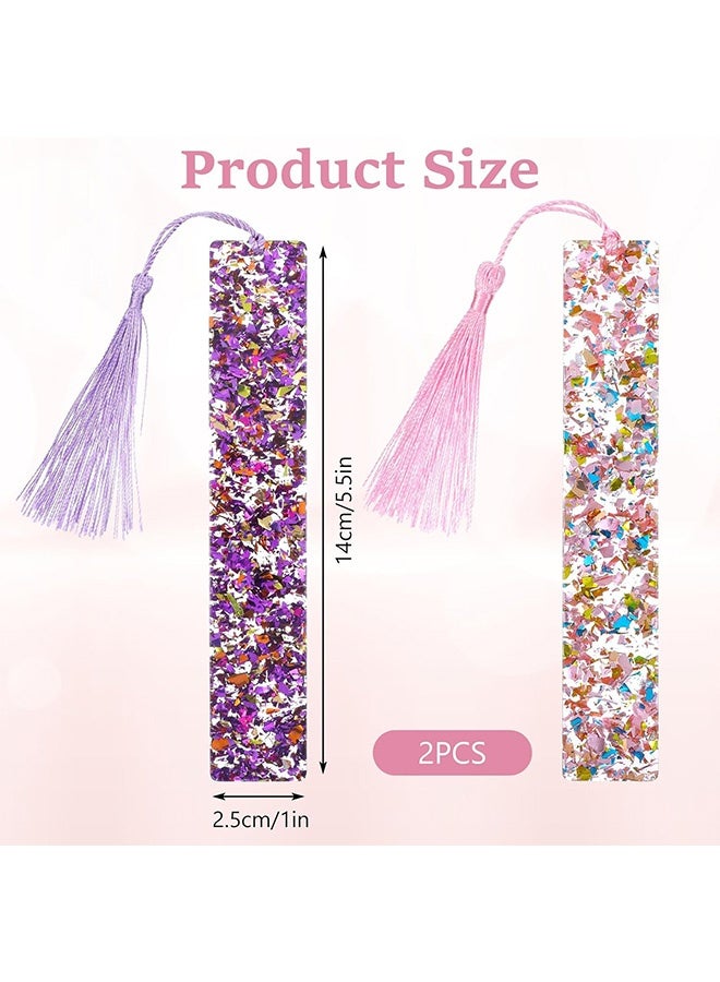 Quantum 4 PCS Bookmarks, Glitter Resin Transparent Kids Art Silk Tassels Bookmark, Cute Pressed Flower Book Marks for Women Teacher Book Lovers - Image 2