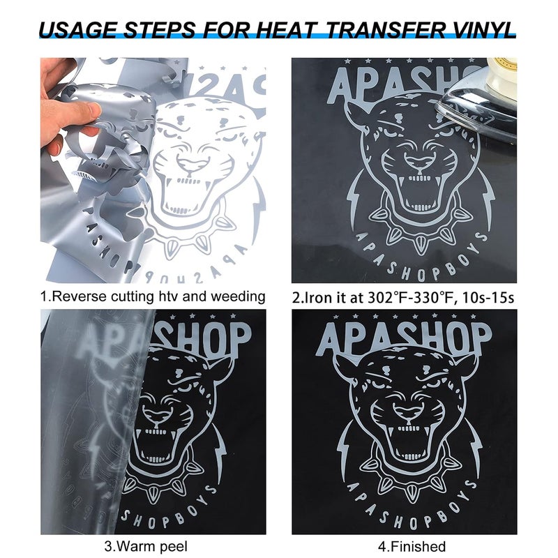 GYT Heat Transfer Vinyl Silver Gray Iron on Vinyl Glossy Adhesive Vinyl 12 Inch x 7 Feet Heat Press DIY Design for T-Shirt (Silver Gray) - Image 4