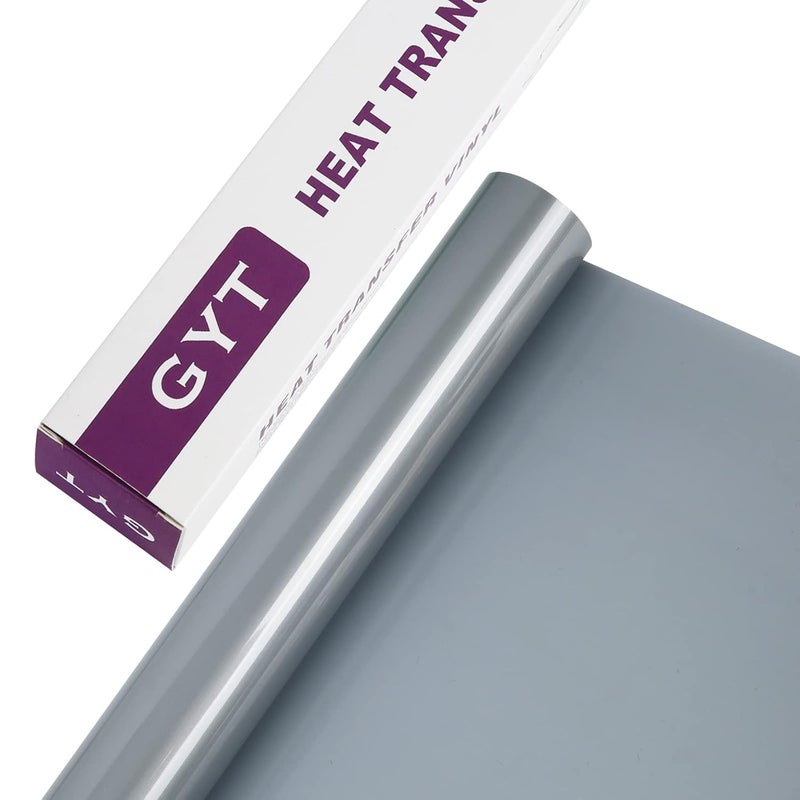 GYT Heat Transfer Vinyl Silver Gray Iron on Vinyl Glossy Adhesive Vinyl 12 Inch x 7 Feet Heat Press DIY Design for T-Shirt (Silver Gray) - Image 1