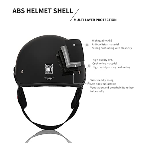 ELCYCO Motorcycle Half Helmet with Sun Visor Motorcycle Helmets for Men Women Helmet for Adult Scooter ATV Cruiser DOT Approved (Matte Black, Medium) - Image 4