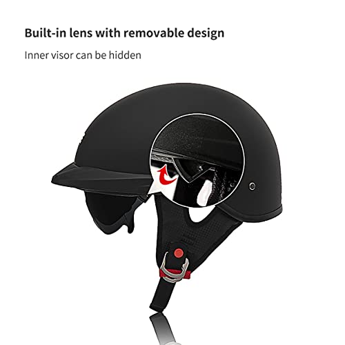 ELCYCO Motorcycle Half Helmet with Sun Visor Motorcycle Helmets for Men Women Helmet for Adult Scooter ATV Cruiser DOT Approved (Matte Black, Medium) - Image 2