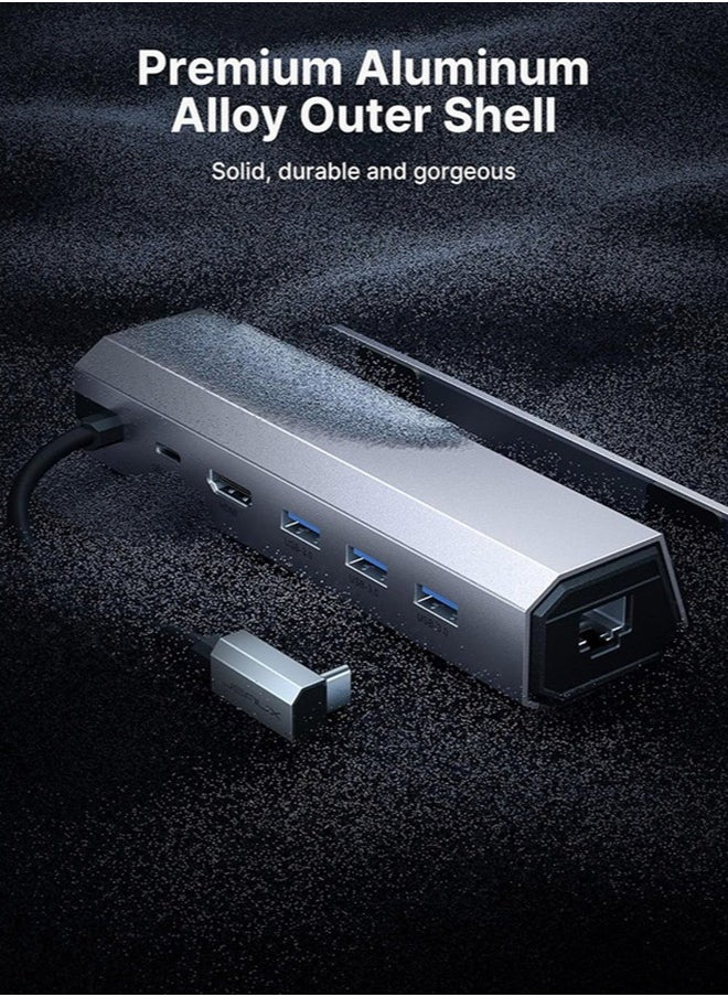 Docking Station Compatible with Steam Deck, 6 in 1 Stream Deck Dock with HDMI 2.0 4K@60Hz, 1000Mbps Gigabit Ethernet, 3 USB-A 3.0 and Full Speed Charging USB-C Port Compatible with Valve Steam Deck
