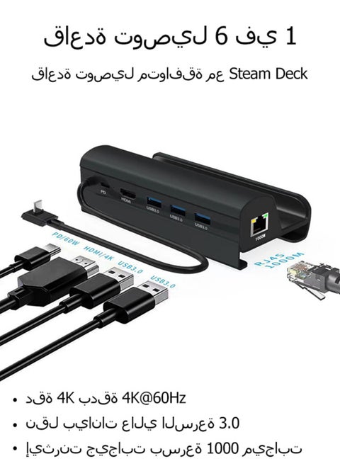 Docking Station Compatible with Steam Deck, 6 in 1 Stream Deck Dock with HDMI 2.0 4K@60Hz, 1000Mbps Gigabit Ethernet, 3 USB-A 3.0 and Full Speed Charging USB-C Port Compatible with Valve Steam Deck