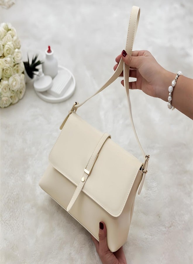 Gowloz Women’s Flap Crossbody and Shoulder Bag | Soft PU Leather | Secure Magnetic Closure | Stylish for Work, Shopping & Travel (White) - Image 5