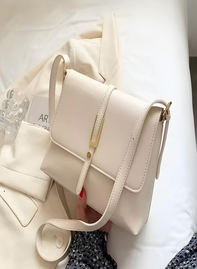Gowloz Women’s Flap Crossbody and Shoulder Bag | Soft PU Leather | Secure Magnetic Closure | Stylish for Work, Shopping & Travel (White) - Image 2