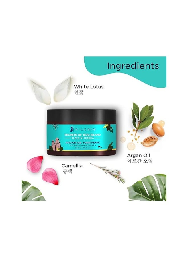 PILGRIM Korean Argan Oil Hair Mask for dry And frizzy hair with White Lotus and Camellia  Hair Mask for smoothening hair, deep conditioning and hair fall control  For Men And Women  200ml  - Image 2