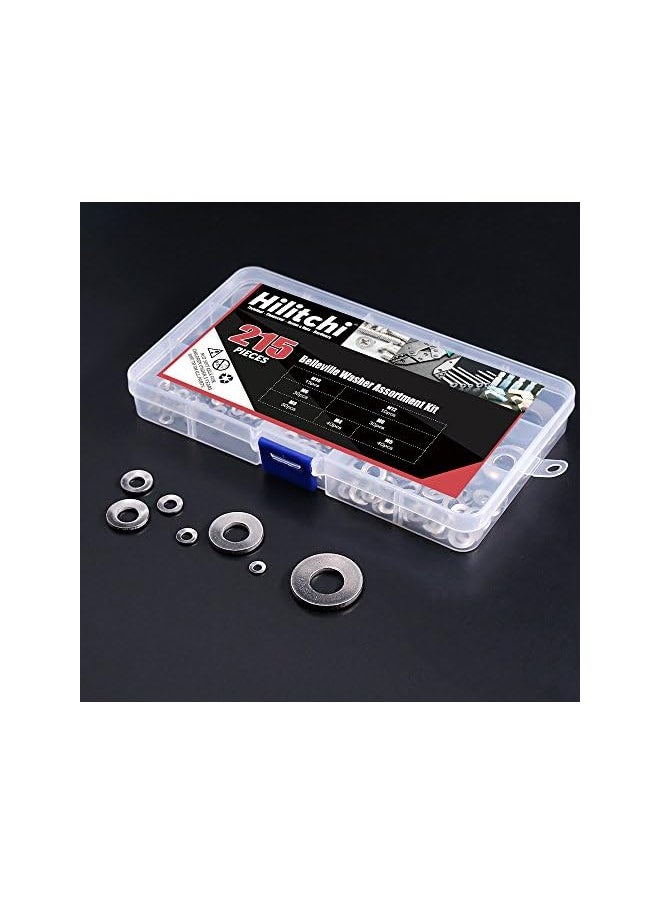 Hilitchi - Hilitchi 215-Pcs [M3 - M12] Metric 304 Stainless Steel Belleville Spring Washer Assortment Set - Image 1