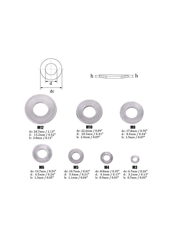 Hilitchi - Hilitchi 215-Pcs [M3 - M12] Metric 304 Stainless Steel Belleville Spring Washer Assortment Set - Image 1
