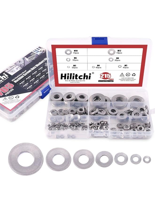 Hilitchi - Hilitchi 215-Pcs [M3 - M12] Metric 304 Stainless Steel Belleville Spring Washer Assortment Set - Image 1