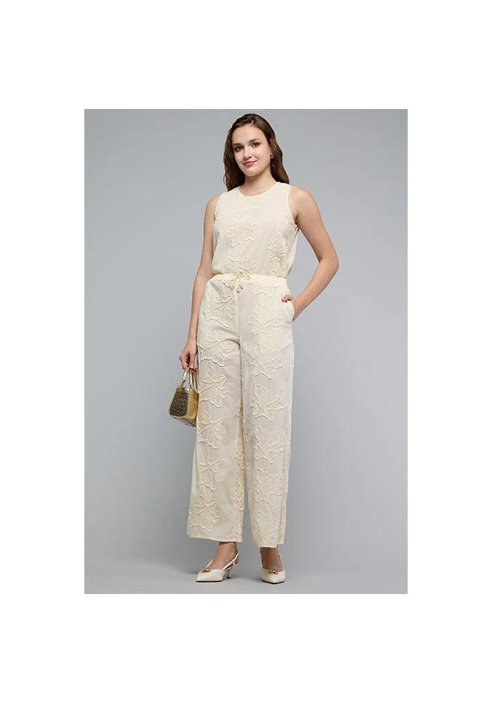 أر أند بي Embroidered Wide Leg Trousers with Drawstring Waist
