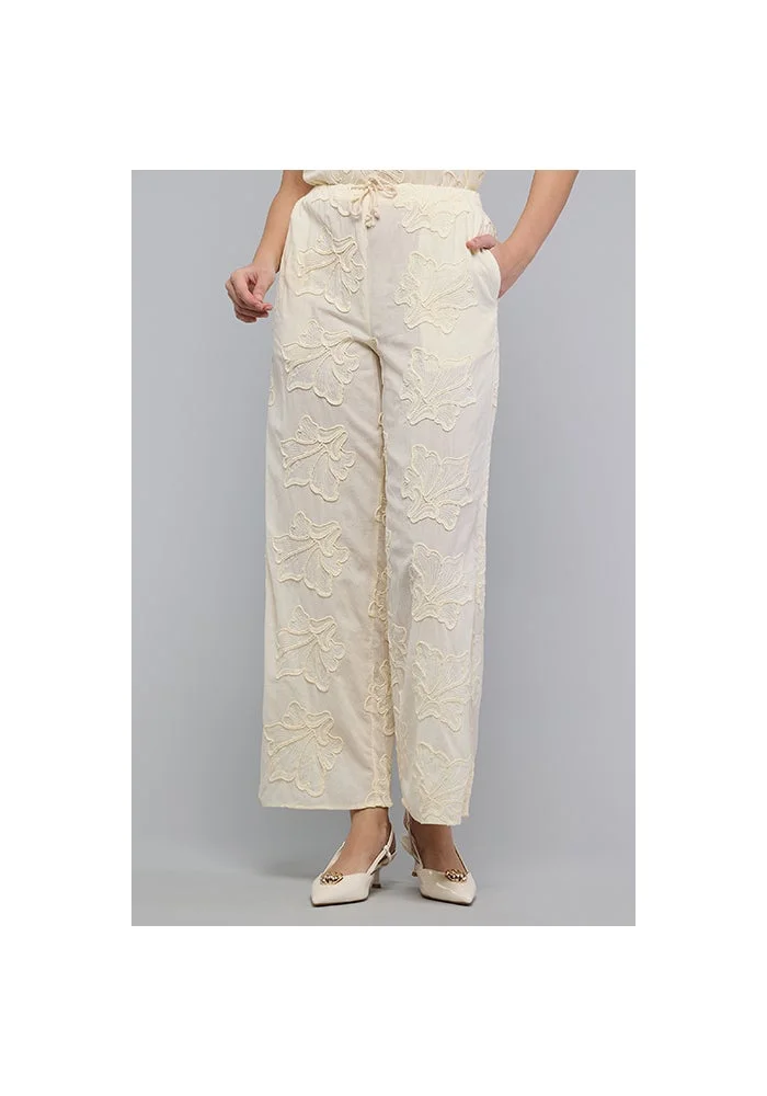 أر أند بي Embroidered Wide Leg Trousers with Drawstring Waist