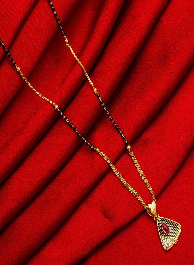 Aadita Latest Fashion Traditional Stylish Design Gold Plated and American Diamond Mangalsutra for Women (Golden) (DT2352MS) - Image 2
