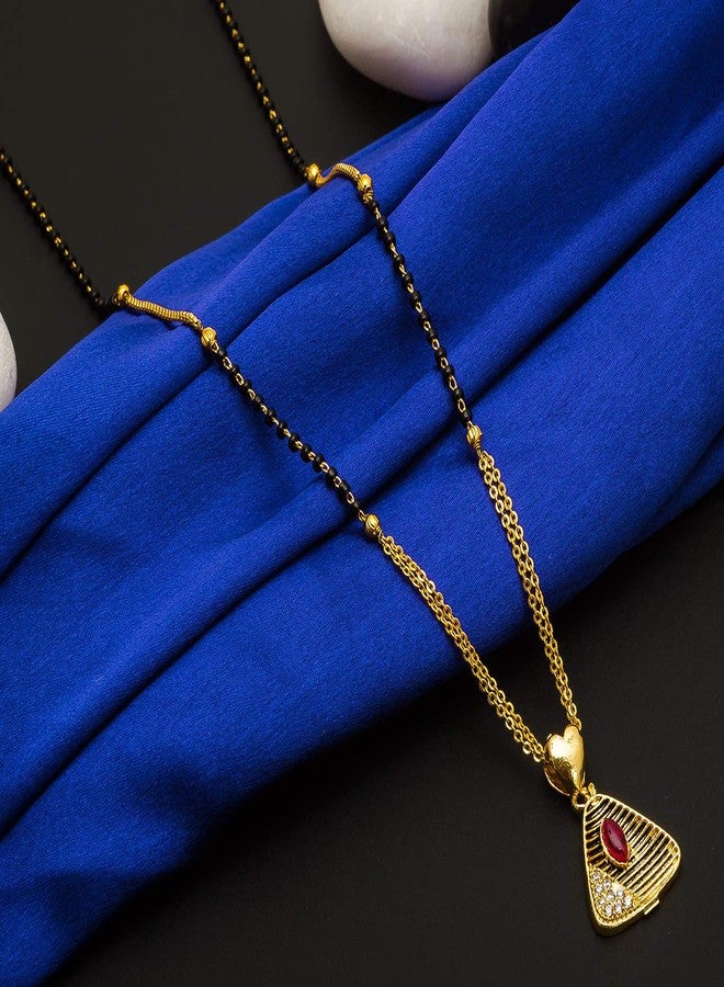 Aadita Latest Fashion Traditional Stylish Design Gold Plated and American Diamond Mangalsutra for Women (Golden) (DT2352MS) - Image 4