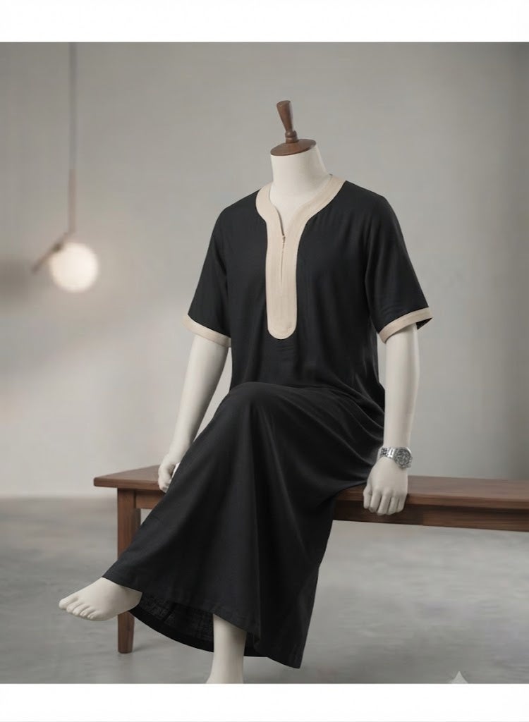 AMYAE Black Emirati Kandura for Men | Traditional Arabic Thobe | UAE Gulf Kandora | Elegant Islamic Men’s Clothing for Eid, Friday Prayer & Special Occasions | Free Size - Image 3