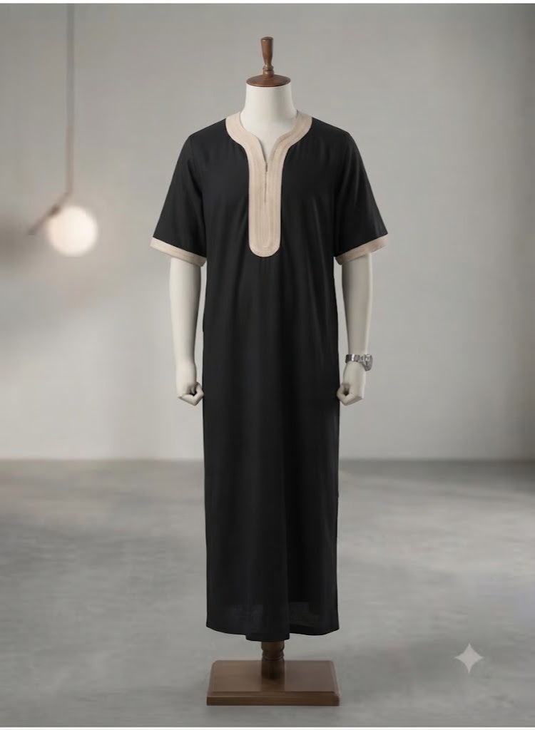 AMYAE Black Emirati Kandura for Men | Traditional Arabic Thobe | UAE Gulf Kandora | Elegant Islamic Men’s Clothing for Eid, Friday Prayer & Special Occasions | Free Size - Image 4