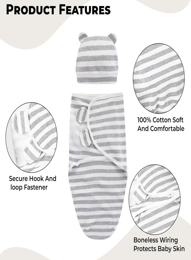 BEMBIKA Baby Swaddle Wraps Soft Cotton, Organic Cotton & Hooded Muslin Swaddle Wraps, Comfortable, Breathable & Safe Set of 2 -(0-3 Months | Stripe) - Image 4