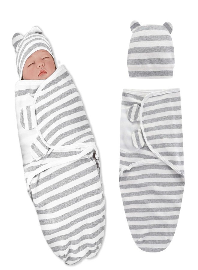 BEMBIKA Baby Swaddle Wraps Soft Cotton, Organic Cotton & Hooded Muslin Swaddle Wraps, Comfortable, Breathable & Safe Set of 2 -(0-3 Months | Stripe) - Image 1