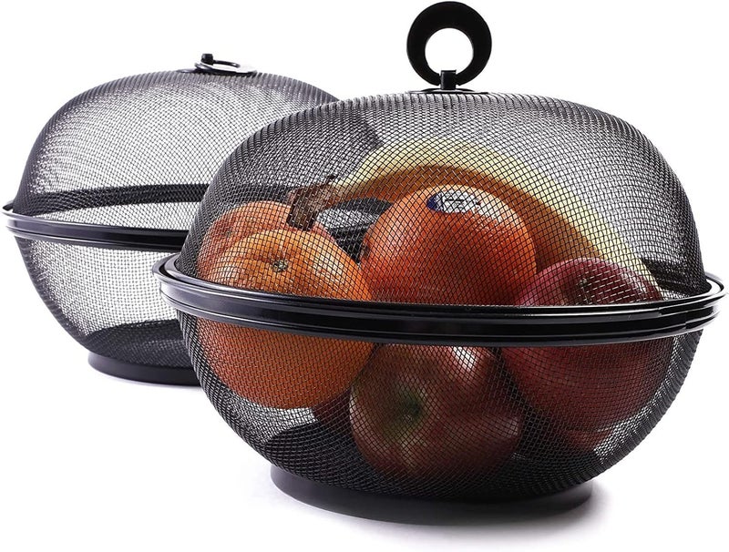 Juvale Black Mesh Fruit Baskets with Lids for Fruits Restaurant Kitchen Produce Containers 10 Inch 2 Pack - Image 1