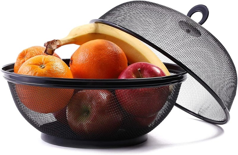 Juvale Black Mesh Fruit Baskets with Lids for Fruits Restaurant Kitchen Produce Containers 10 Inch 2 Pack - Image 3