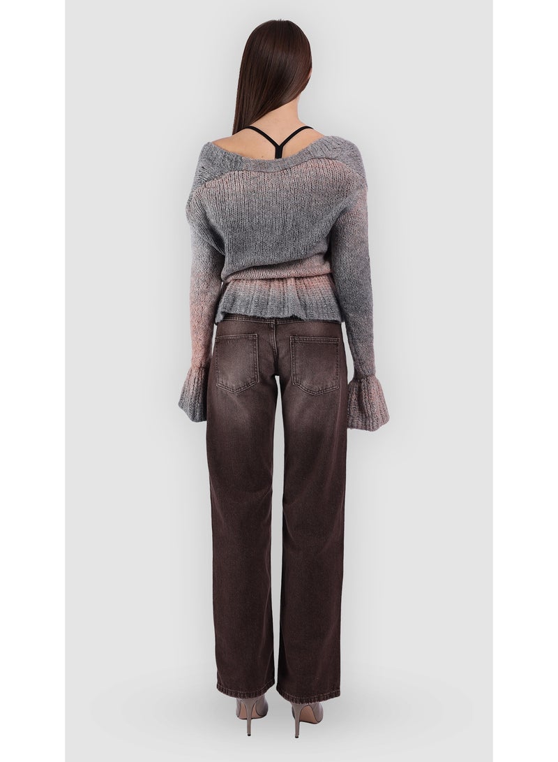 KYVELi Women’s Gradient Tie-Front Knit Cardigan – Grey - Image 5