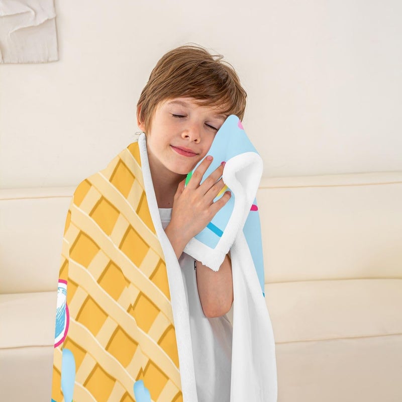 Erosebridal Baseball 40"X50" Fleece Blanket Sport Ice Cream Sherpa Blanket for Kids Boys Teens Baseball Gaming Fuzzy Plush Throw Cute Colorful Dessert Candy Decor for Sofa Couch, Yellow Blue - Image 4