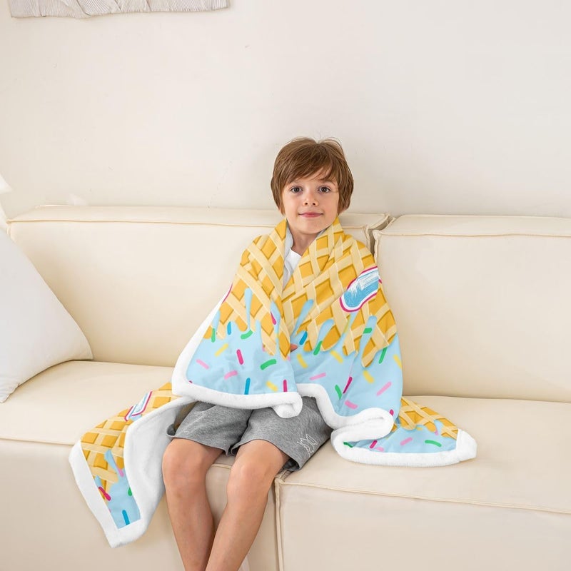 Erosebridal Baseball 40"X50" Fleece Blanket Sport Ice Cream Sherpa Blanket for Kids Boys Teens Baseball Gaming Fuzzy Plush Throw Cute Colorful Dessert Candy Decor for Sofa Couch, Yellow Blue - Image 5