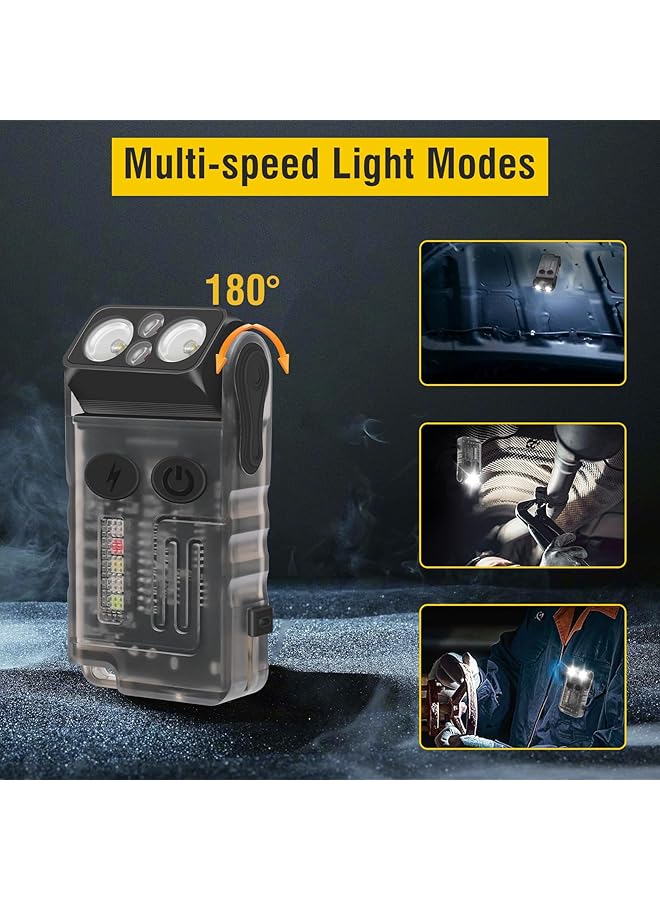 BORUIT V20 Small Powerful Flashlight 1000LM with Red Blue Warm Light 180° Head Swivels 110dB Buzzer Mini Keychain Pocket Rechargeable LED Flashlights USB EDC Clip Flash Light - Image 3