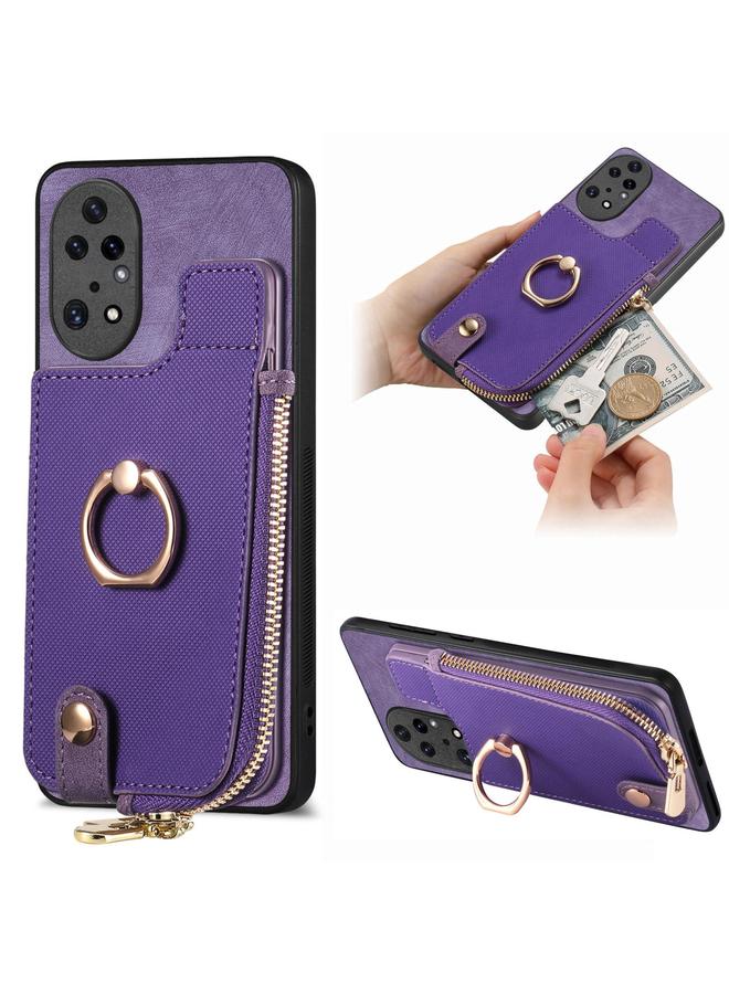 اس-توب جراب لهاتف Huawei P50 Pro مصنوع من الجلد المتقاطع مع حلقة عمودية وسحاب خلفي للهاتف - Image 1